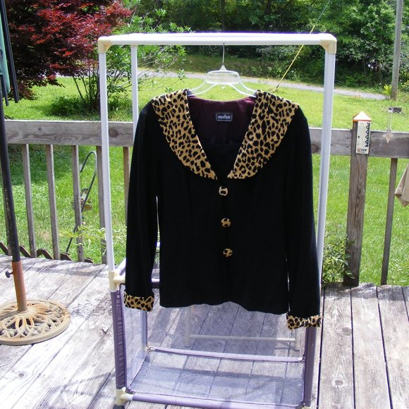 Impulsive Jackets & Blazers - Ladies M or L Black Jacket Coat Animal Print Trim Vintage by Impulsive